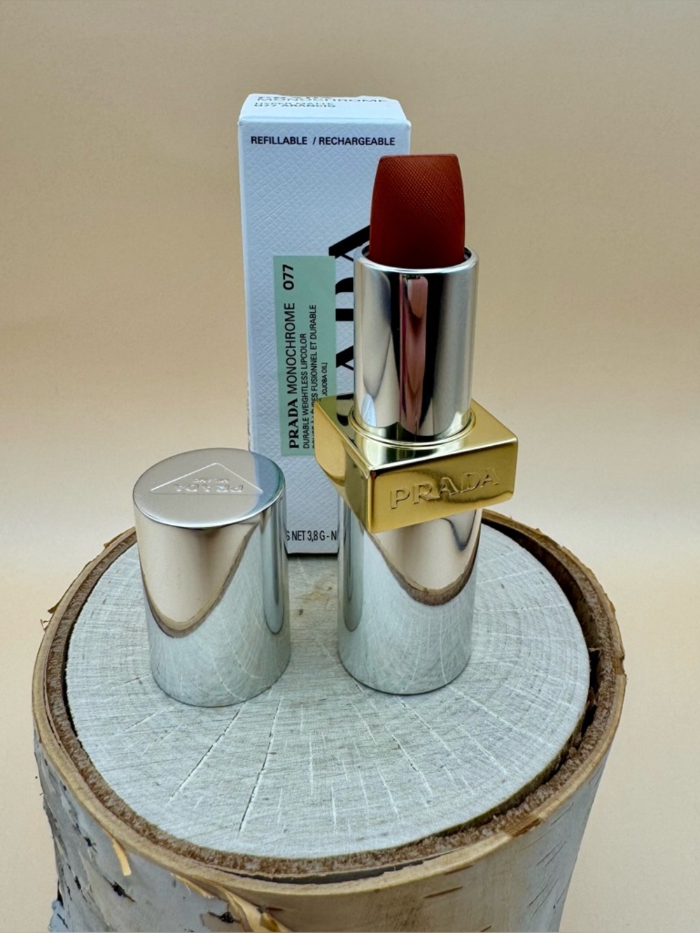 Prada Monochrome Hyper Matte 077 Arancio Lipstick Refillable Magnetic Case - Picture 8 of 15